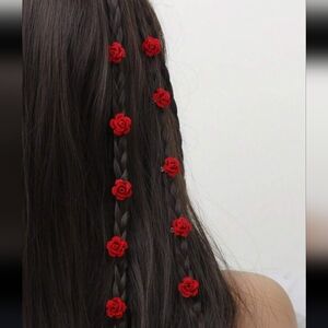 10 Red Rose Hair Clips (0.6 Inch)
